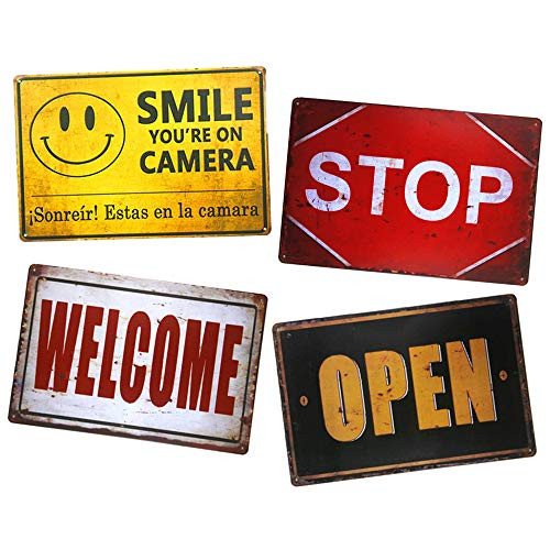 4 pcs Metal Tin Signs Smile Youre on carema Coffee Restaurant Plaque Funny Signs Wall Hanging Decor E