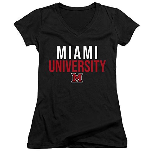 Miami University Official Ohio Stacked Juniors Sheer Fitted V-Neck T Shirt Black Large