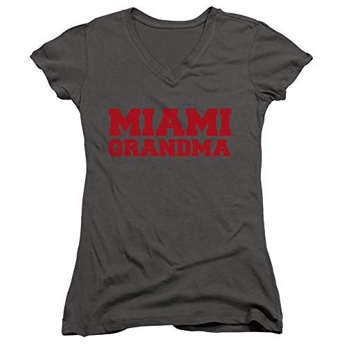 Miami University Official Grandma Juniors Sheer Fitted V-Neck T Shirt Charcoal Large
