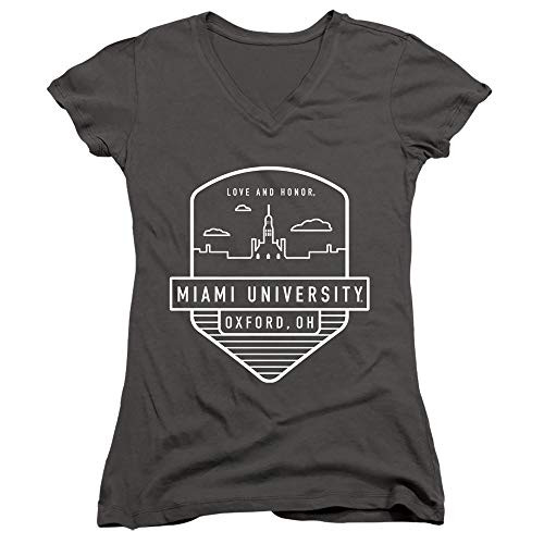 Miami University Official Badge Juniors Sheer Fitted V-Neck T Shirt Charcoal Medium