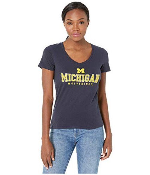 Champion College Michigan Wolverines University V-Neck Tee Navy 4 XS