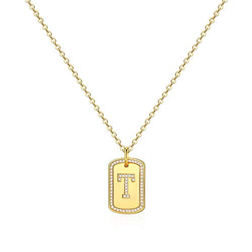 IEFWELL Gold Initial Necklaces for Girls Dainty Cubic Zirconia Letter T Necklaces for Women Girls Dainty Gold Necklace with Initials Jewelry