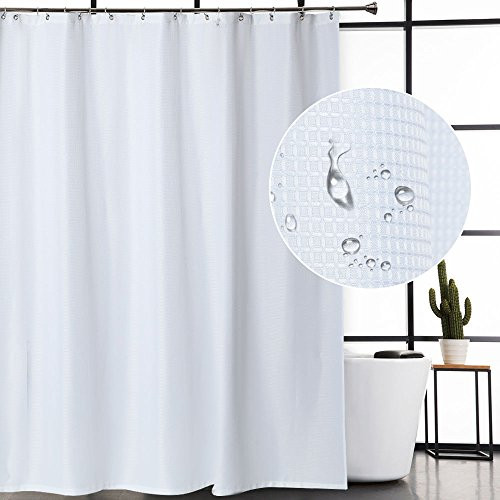 White Waffle Fabric Shower Curtain, Water Repellent and Mildew Resistant Bathroom Shower Curtain with Rustproof Metal Grommets Top, 72 x 72, White