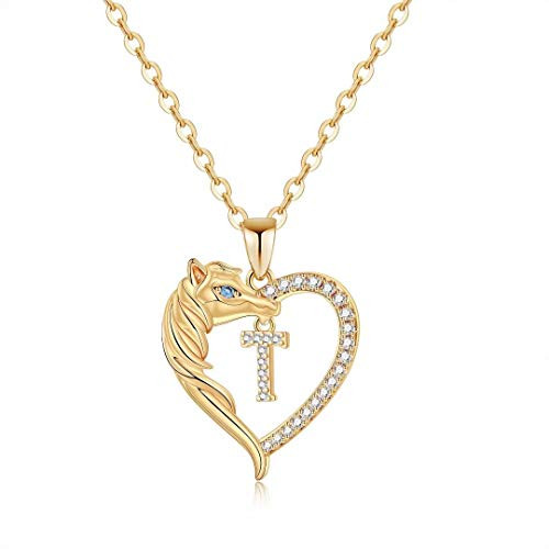 Horse Gifts for Women Girls Dainty Initial Horse Necklace 14k Gold Plated Cubic Zirconia Forever Love Heart Letter T Initial Pendant Necklaces Personalized Gifts Horse Jewelry for Girls Women Horse Gifts for Women Girls Dainty Initial Horse Necklace 14k Gold Plated Cubic Zirconia Forever Love Heart Letter T Initial Pendant Necklaces Personalized Gifts Horse Jewelry for Girls Women