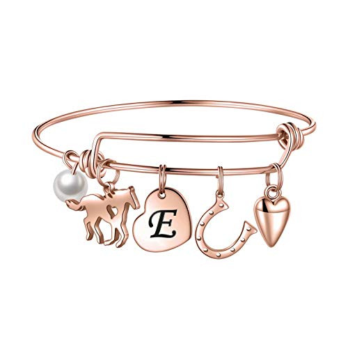Anoup Horse Gifts for Girls Women Bracelet Stainless Steel Horse Bracelet Engraved 26 Letters Initial E Charm Bracelets Dainty Cute Horse Jewelry Gifts for Teen Girls Kids Horse Lovers Rose Gold Anoup Horse Gifts for Girls Women Bracelet Stainless Steel Horse Bracelet Engraved 26 Letters Initial E Charm Bracelets Dainty Cute Horse Jewelry Gifts for Teen Girls Kids Horse Lovers Rose Gold