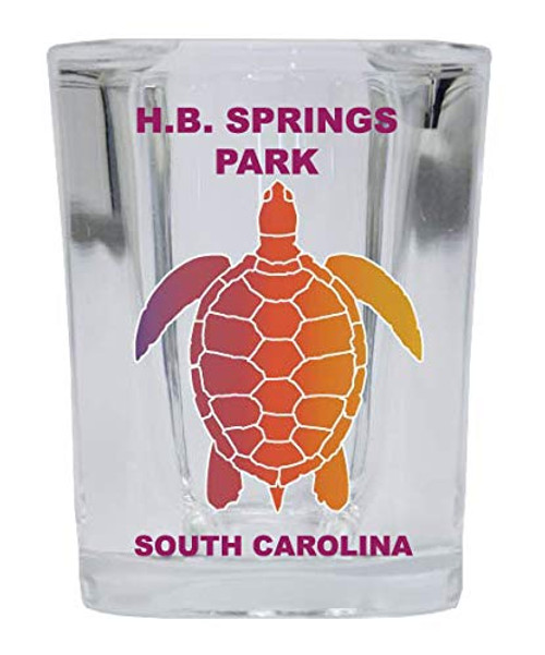 H.B. Springs Park South Carolina Souvenir Square Shot Glass Rainbow Turtle Design 4-Pack