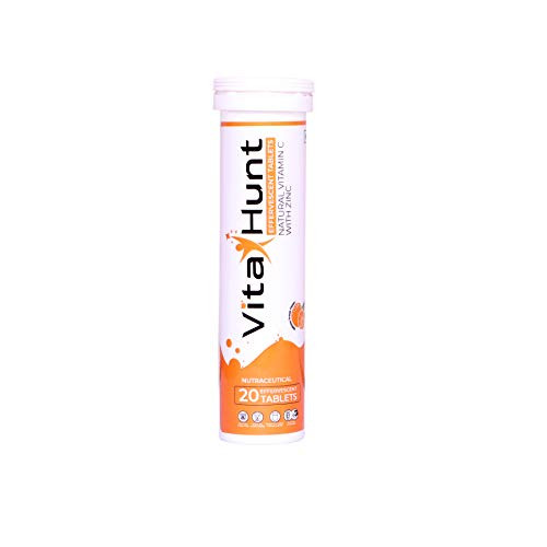 VitaHunt Vitamin C 1000 mg with Zinc- Antioxidants - Immune Support - 20 Effervescent Tablets - Orange Flavour