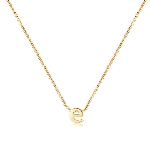MONOOC Tiny E Initial Necklace 14K Gold Plated Dainty Small Lowercase Initial Letter Necklace Cute Minimalist Delicate Alphabet Initial Necklaces Monogram Pendant Letter Necklaces for Children Kids