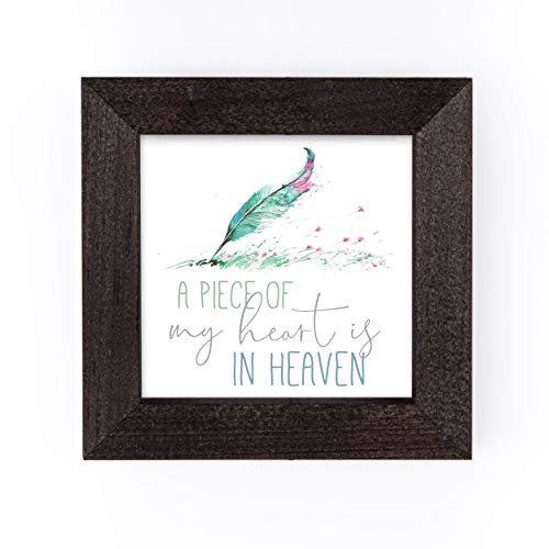 P. Graham Dunn Piece of My Heart Peacock Feather 5 x 5 Pine Wood Stormy Framed Art Sign