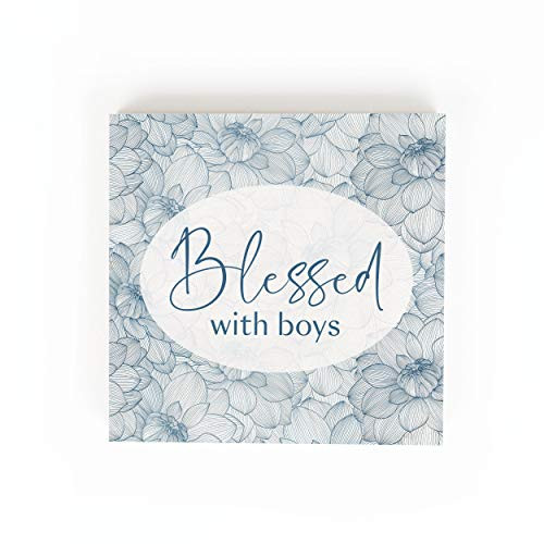 P. Graham Dunn Blessed with Boys Floral Blue 5.38 x 5.38 Pine Wood Tabletop Word Block Sign