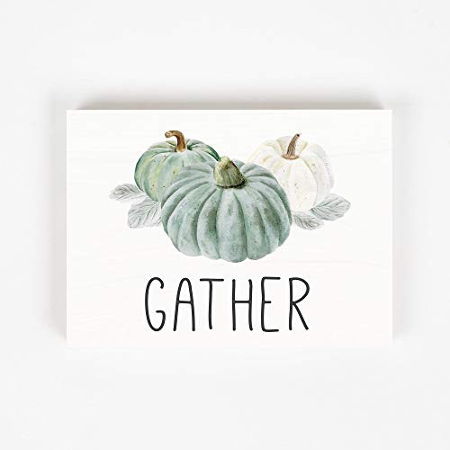 P. Graham Dunn Gather Pumpkin Classic White 7.25 x 5.375 Pine Wood Harvest Block Sign