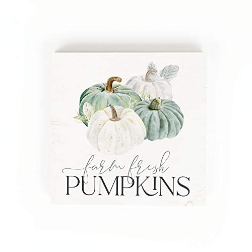 P. Graham Dunn Farm Fresh Pumpkins Classic White 5.375 x 5.375 Pine Wood Harvest Block Sign