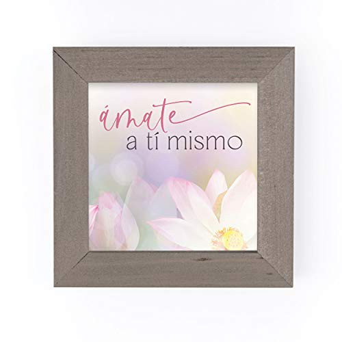 P. Graham Dunn Amate A Ti Mismo Floral Pink 5 x 5 Pine Wood Driftwood Framed Art Sign