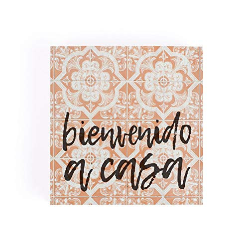 P. Graham Dunn Bienvenido A Casa Peach Quatrefoil 3.375 x 3.375 Pine Wood Word Block Sign