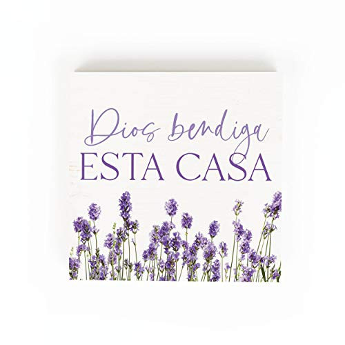 P. Graham Dunn Dios Bendiga Esta Casa Floral Purple 5.375 x 5.375 Pine Wood Tabletop Block Sign