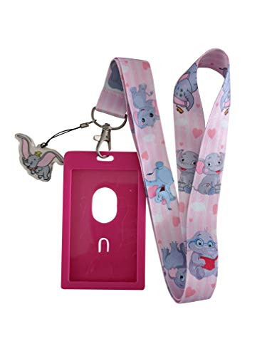 Elephants Print Lanyard wID Badge Holder and Charm Pink