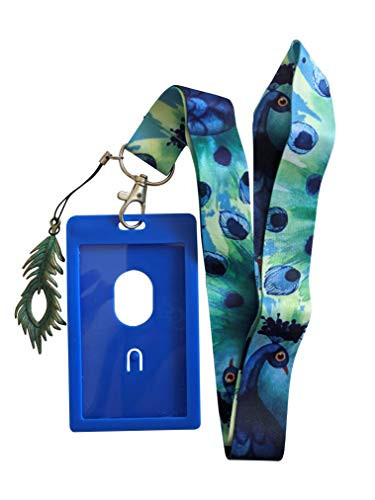 Peacock Print Lanyard wID Badge Holder and Charm