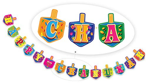 Happy Hanukkah Banner - Chanukah Banner - Paper Dreidel Party Decoration - Multicolored Happy Hanukkah Banner - Chanukah Banner - Paper Dreidel Party Decoration - Multicolored