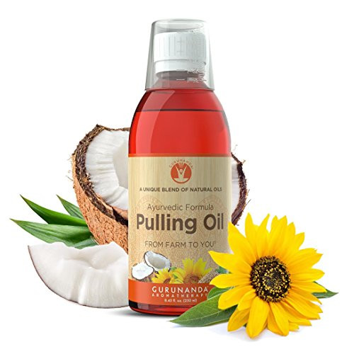 GuruNanda Oil Pulling Oil, Natural Mouthwash, Ayurvedic Blend of Coconut, Sesame, Sunflower, Peppermint Oils. A Refreshing Oral Rinse - Helps Bad Breath, Healthy Gums + Whitens Teeth. (8.45 fl. oz).