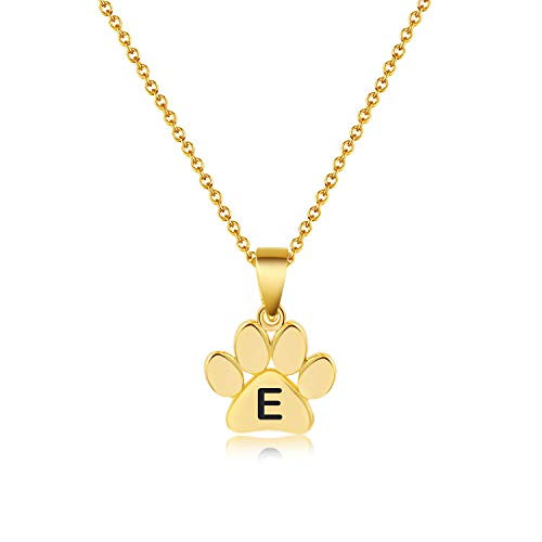ERPELS Paw Print Necklace Dainty Gold Initial Letter Dog Paw Pendant Necklace Dog Mom Gifts for Pet Lovers-E ERPELS Paw Print Necklace Dainty Gold Initial Letter Dog Paw Pendant Necklace Dog Mom Gifts for Pet Lovers-E