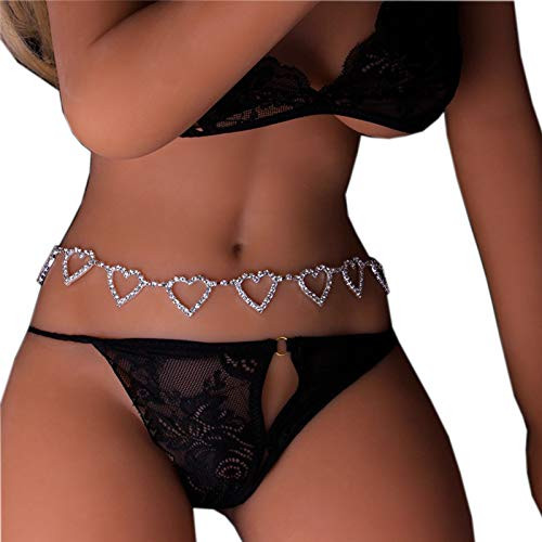 Rhinestone Body Chains Belt Crystal Waist Chains Heart Pendant Summer Beach Waist Body Jewelry Festival Belt Belly Jewelry for Women and Girls Silver Rhinestone Body Chains Belt Crystal Waist Chains Heart Pendant Summer Beach Waist Body Jewelry Festival Belt Belly Jewelry for Women and Girls Silver