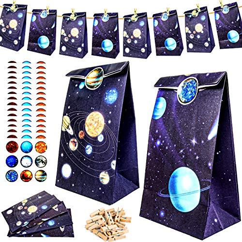 PROLOSO 24 Pack Outer Space Party Favor Bags with Stickers Clips Rope Planet Galaxy Treat Bags Candy Goody Bags Gift Bags Solar System Theme Party Supplies PROLOSO 24 Pack Outer Space Party Favor Bags with Stickers Clips Rope Planet Galaxy Treat Bags Candy Goody Bags Gift Bags Solar System Theme Party Supplies
