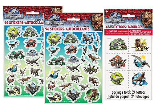 Jurassic World Stickers  and  Tattoos ~ 8 Sticker Sheets and 24 Tattoos ~ Party Favors