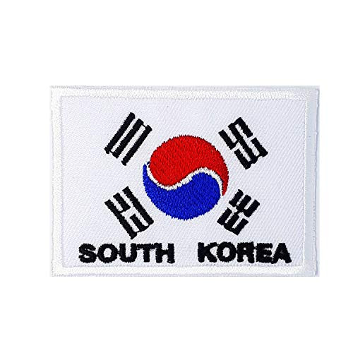 GATIK H.K.T South Korea  and  Stripes Country Flag Embroidered Small Iron on Patch 1.6 X 2.6 Inches