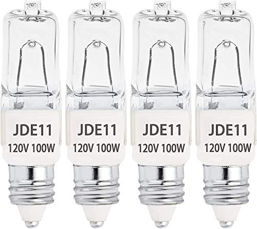 4-Pack JD E11 120V 100W Halogen JDE11 Bulb 2750K Warm White Replace T4 for Chandeliers Pendants Table Lamps Cabinet Lighting Mini-Candelabra Base T4 Bulb 120V 50W