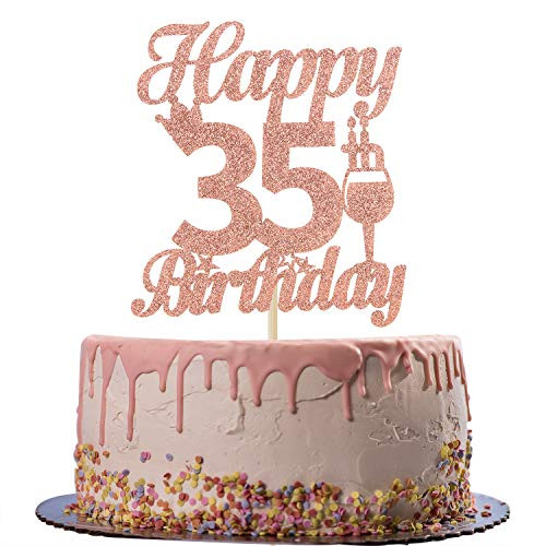 Rose Gold 35th Glitter Cake Topper-Happy 35th Birthday Party Cake Decor-Party Decoration for 35th Birthday