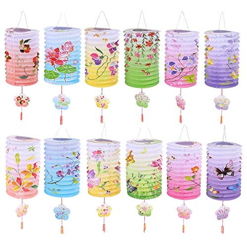12 Pcs Chinese Paper Lanterns Lamp Colorful Hanging Paper Lantern Shades Chinese New Year Paper Lanterns Japanese Paper Lantern Ceiling Hanging Decoration for Birthday Wedding Party