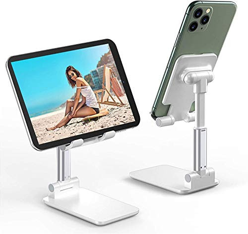 Cell Phone Stand Angle Height Adjustable Cell Phone Stand for Desk Fully Foldable Phone Holder Tablet Stand Case Friendly Compatible with All Mobile PhoneiPadKindleTablet White