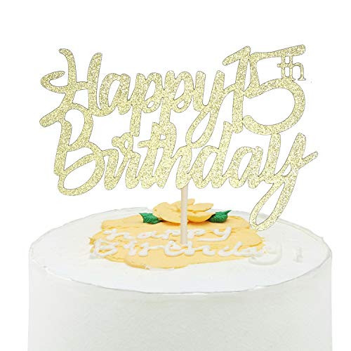 Sumerk Gold Glitter Happy 15th Birthday Cake Topper 15th Cake Topper for Birthday Anniversary Party Decorations - Pack of 1 Sumerk Gold Glitter Happy 15th Birthday Cake Topper 15th Cake Topper for Birthday Anniversary Party Decorations - Pack of 1