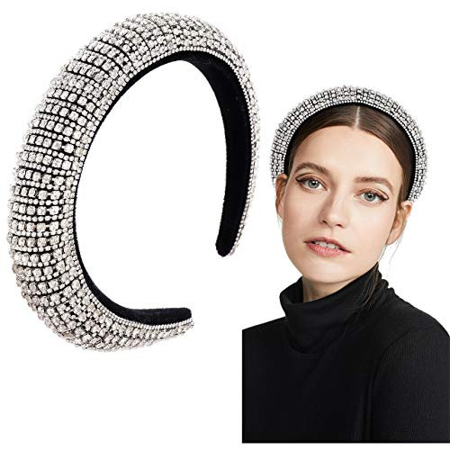 Crystal Velvet Padded Headbands for Women Sparkly Rhinestone Hair Hoop Diamond Embellished Headpiece Elegant Bejewelled Headwear for Wedding party Gift