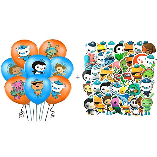 21pcs The Octonauts balloons 12inch Latex Balloon balls happy Birthday Party Supplies  plus  40pcs Paper Stickers