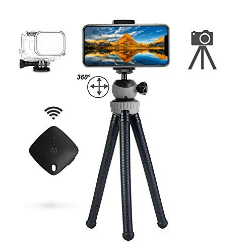 Tripod for phone, 12" Flexible Tripod with Remote Shutter and Universal Clip for iPhone, Android Phone, Camera, Sports Camera GoPro - Waterproof