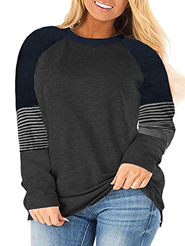 Long Sleeve Shirts for Women Plus Size 4X Casual T Tops Dark Grey 26W