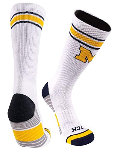 TCK Michigan Wolverines Crew Socks Greekster Medium WhiteMaizeBlue
