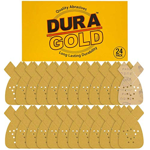 Dura-Gold - Premium Hook  and  Loop - 24 Sheets of 400 Grit 12-Hole Hook  and  Loop Sanding Sheets for Mouse Sanders - Box of 24 Sheets fits Black and Decker mouse sanders