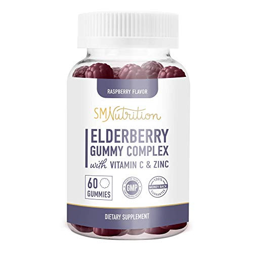 Elderberry Gummies 60 Count - Elderberry with Zinc Vitamin C for Immune Support Raspberry Flavored Black Sambucus Elderberry Gummies for Immune System Support