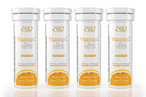 Signify Nature Vitamin C 1000mg  Immunity Booster Vitamin C with Zinc Sugar Free Effervescent Tablets Antioxidant Immune Support - 40 Tablets for 40 Days Supply