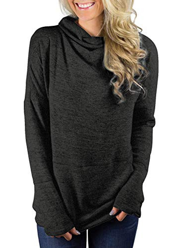 Unidear Womens Cowl Neck Sweatshirt Plain Raglan Long Sleeve Casual Fall Tunic Tops with Pockets 1Black M