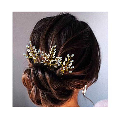 Campsis Crystal Bride Wedding Hair Pins Peral Hairpin Flower Bride Hair Accessories for Women and GirlsPack of 3 Gold Campsis Crystal Bride Wedding Hair Pins Peral Hairpin Flower Bride Hair Accessories for Women and GirlsPack of 3 Gold