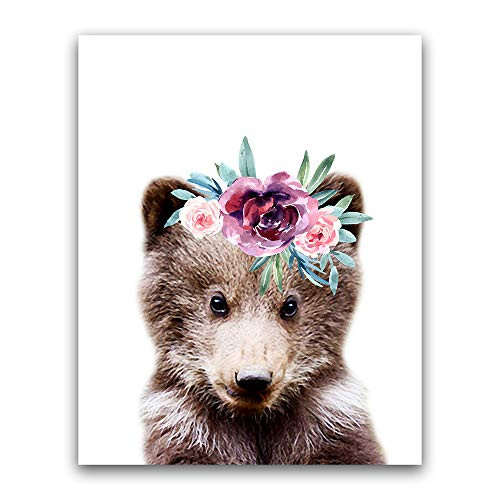 Baby Animal Nursery Wall Art - Unframed Woodland Bear Wall Art Printable Poster for Girls Bedroom Decor Large Animal Prints Bear Wall Art