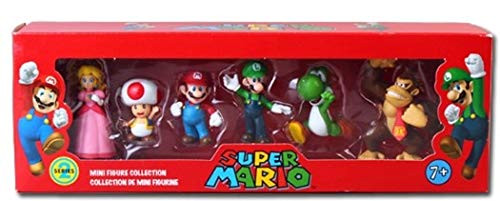 6pcsSet 3-7cm Super-Mario Bros PVC Action Figure Toys Dolls Mario Luigi Yoshi Mushroom Donkey Kong in Gift Box Lovely Kids Gift