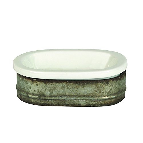 Creative Co-op Galvanized Metal and Stoneware Vintage Soap Dish