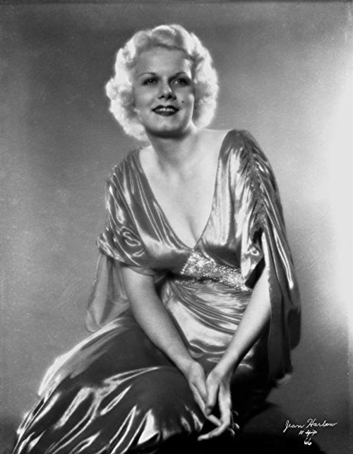 Jean Harlow Posed in Draped Sleeve V-Neck Silk Long Dress with Hands Together Photo Print 8 x 10 Jean Harlow Posed in Draped Sleeve V-Neck Silk Long Dress with Hands Together Photo Print 8 x 10