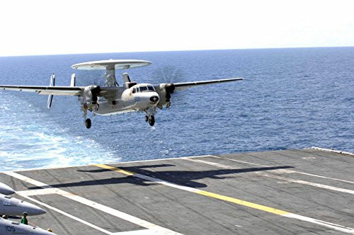 An E-2C Hawkeye makes its approach to the flight deck of USS Dwight D Eisenhower Poster Print by Stocktrek Images 17 x 11