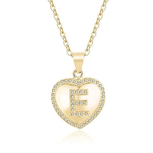 Saalort Heart Initial Necklace for Women 18K Gold Plated Cubic Zirconia Letter Pendant Dainty A-Z Alphabet Necklaces Jewelry E Saalort Heart Initial Necklace for Women 18K Gold Plated Cubic Zirconia Letter Pendant Dainty A-Z Alphabet Necklaces Jewelry E