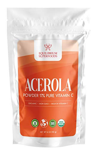 Organic Acerola Powder  4 oz Pouch High in Vitamin C  Non GMO  Immune System Booster by Equilibrium Superfoods